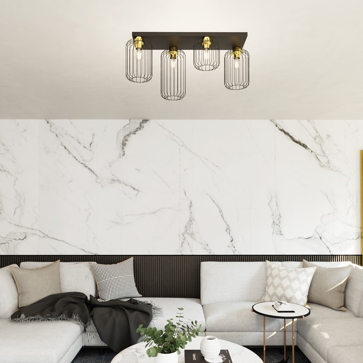 Lampada a sospensione BARN in acciaio nero opaco e oro