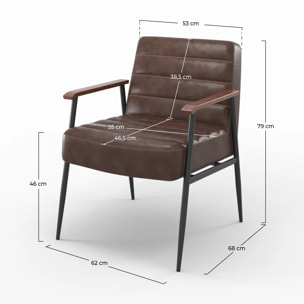 Fauteuil en cuir de buffle marron et métal noir - Hugues