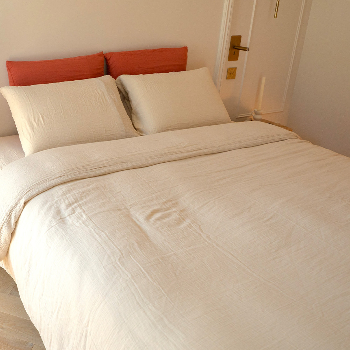 Parure de lit 160 cm gaze de coton sable - LOUISE