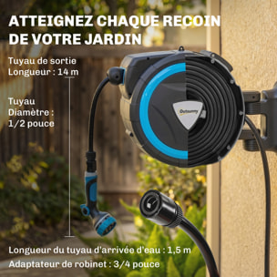 Dévidoir mural enrouleur automatique pivotant tuyau 14+1,5m avec pistolet buse et support mural