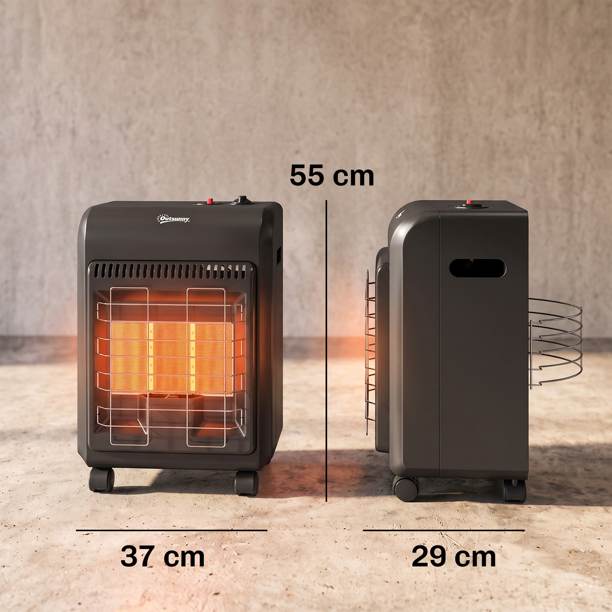 Chauffage d'appoint gaz portable 4,2kW poêle à gaz avec système ODS noir