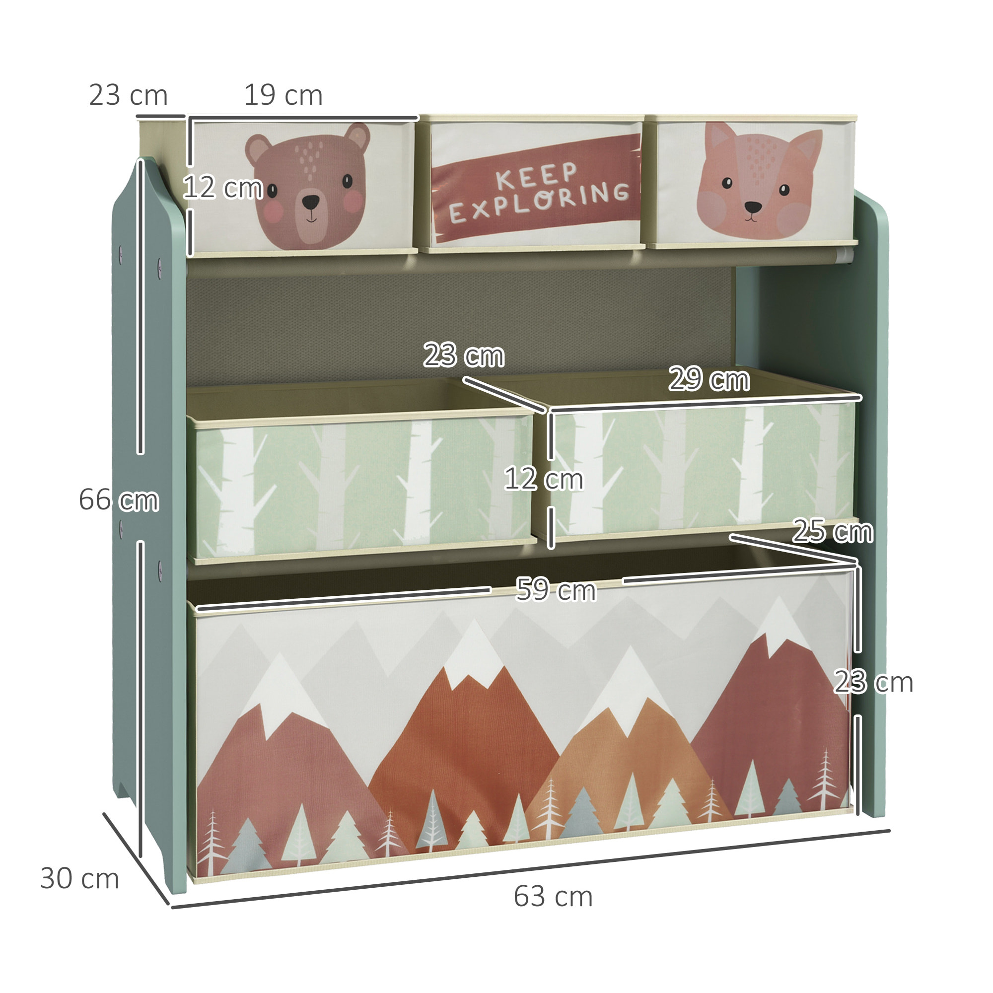 Estantería para Juguetes con 6 Cajas de Tela no Tejida Extraíbles Organizador de Juguetes para Niños de 3-8 Años para Dormitorio Guardería 63x30x66 cm Verde