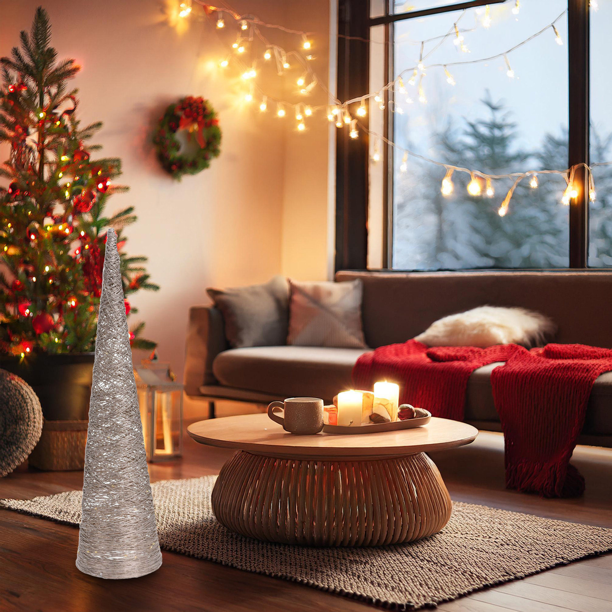 arbol en forma de cono con 40 luces led blanco cálido 20x20x76,5cm