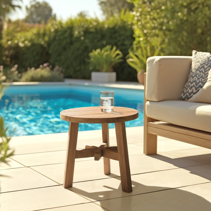 KALLY - Table d'appoint ronde en bois de teck recyclé naturel D47cm