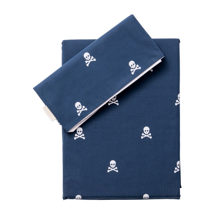 Set cama (funda nórdica 155x220cm + funda almohada 45x110cm) 100% algodón 200tc navy calaveras scalpers home