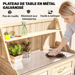 Armoire de jardin table de rempotage 2 en 1 - 2 portes, étagères, plateau acier