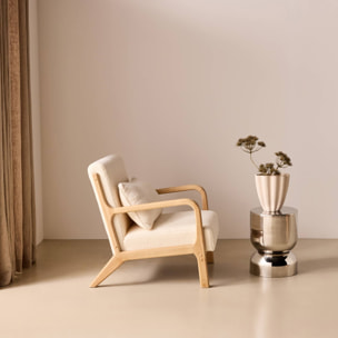 Fauteuil scandinave bois d'hévéa et bouclette LORENS
