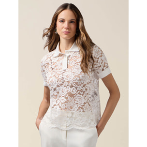 Oltre - T-shirt polo in pizzo - Bianco