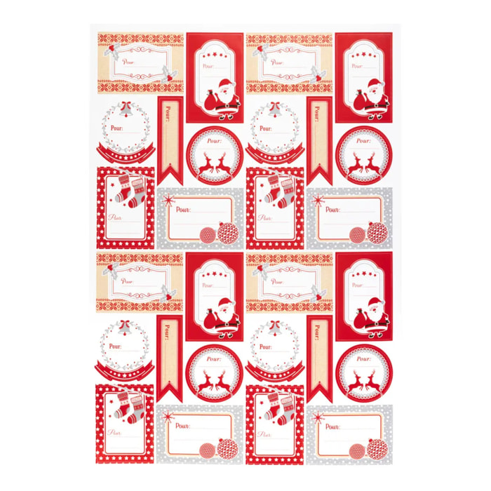 Planche de 46 étiquettes cadeau 21x29,7cm décor pop rouge