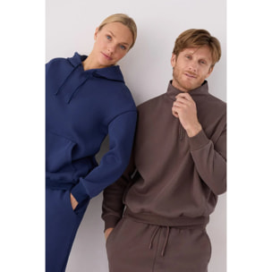Sudadera deportiva hombre afelpada semi cremallera marrón