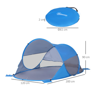 Tienda de Playa Plegable Carpa de Playa Automático para 1-2 Personas con 1 Puerta 2 Ventanas y Bolsa de Transporte para Parque Camping 200x120x90 cm Azul