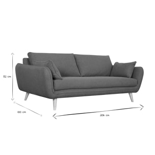 Canapé scandinave 3 places en tissu gris anthracite et bois clair CREEP