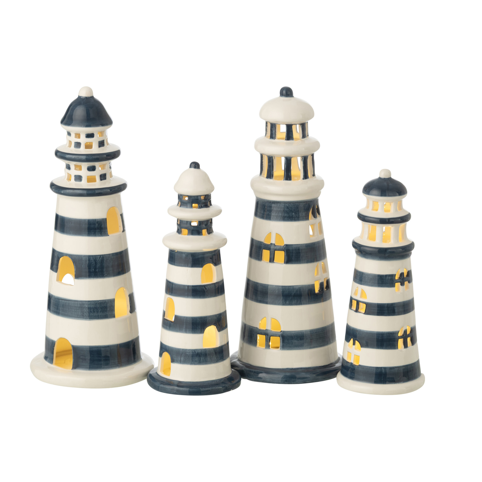 J-Line Phare Ligné - porcelaine - blanc/bleu - large - 2 pièces - Lampes LED