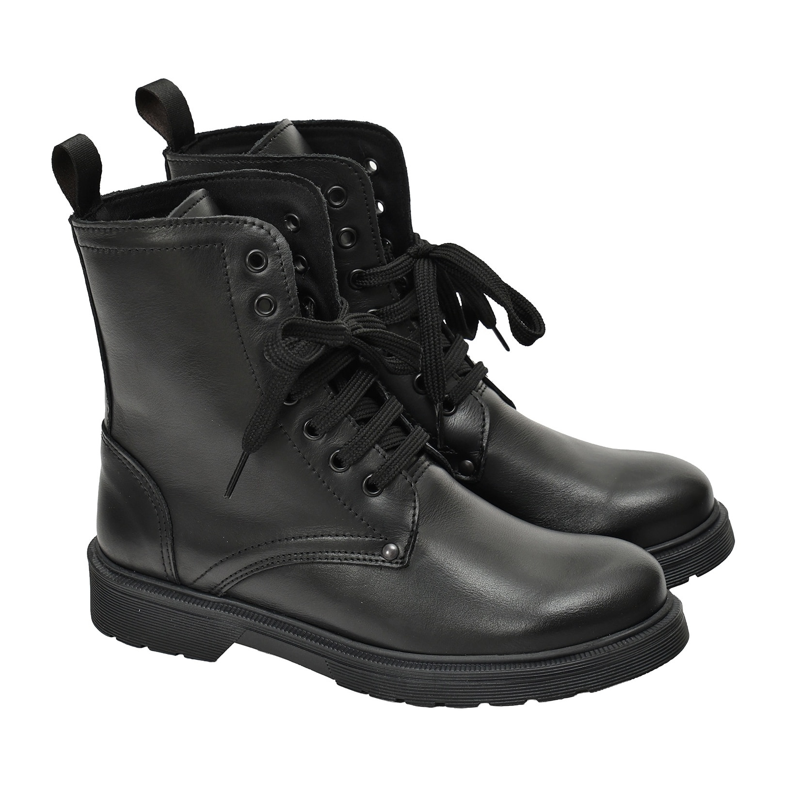 Anfibi in vera pelle con stringhe - tacco 3,0 cm