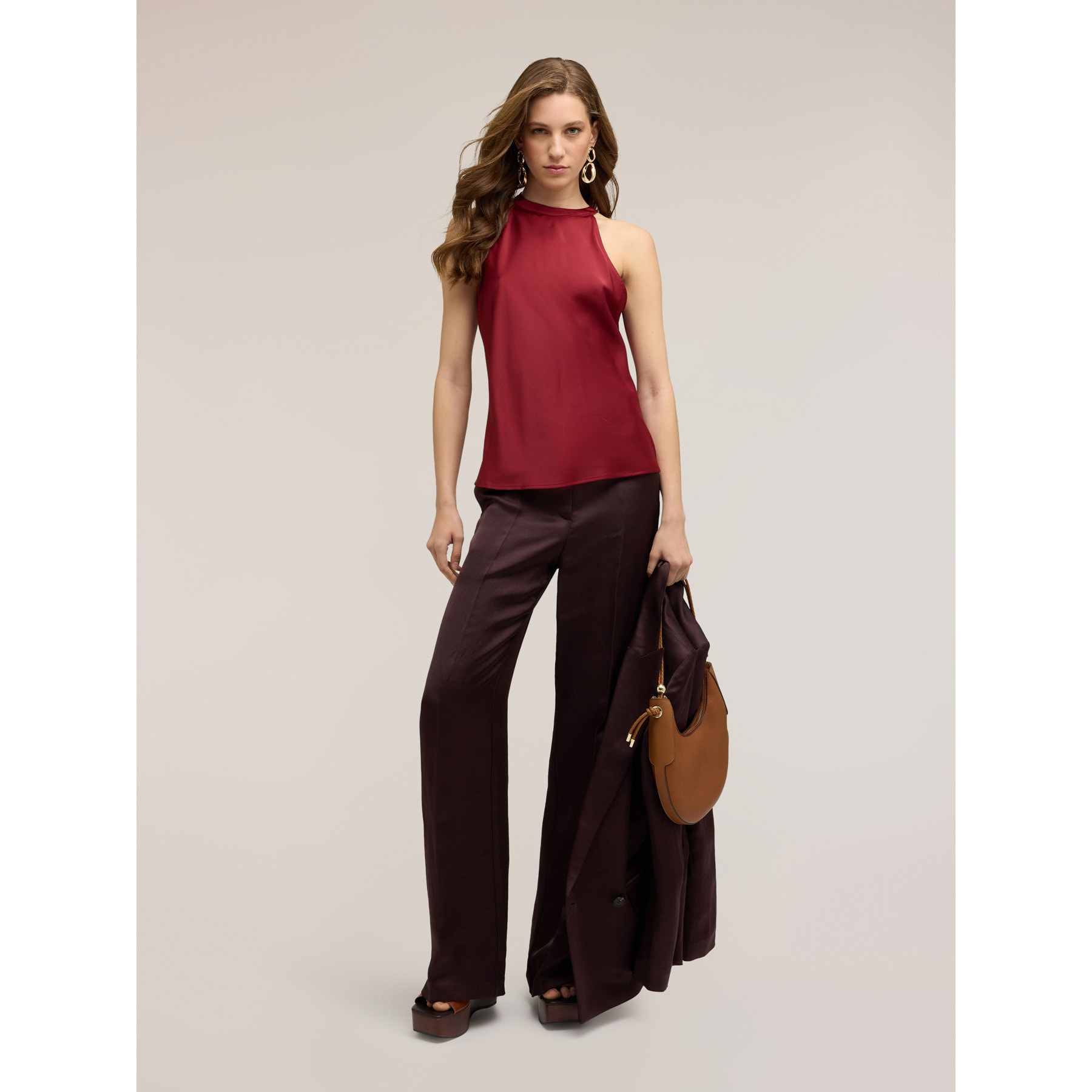 Motivi - Top de raso con drapeado posterior - Burgundy