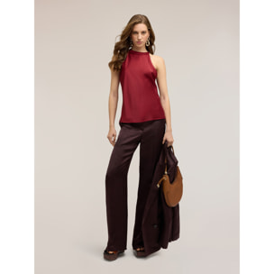 Motivi - Top de raso con drapeado posterior - Burgundy