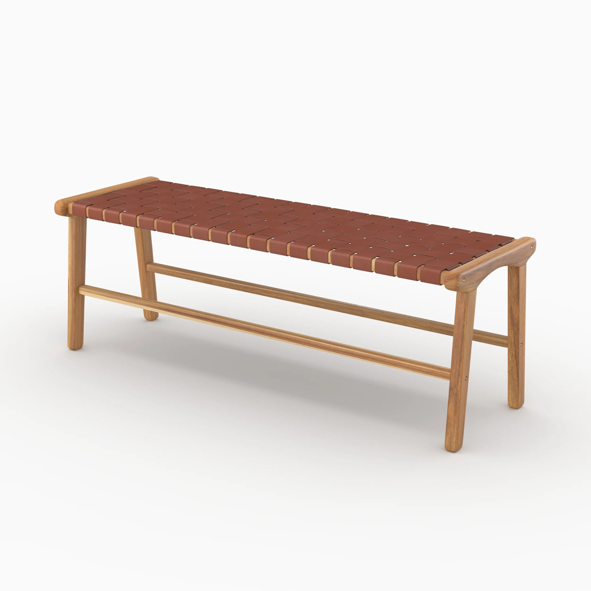 Banc 120 cm en cuir tressé marron et bois de teck - Kuna