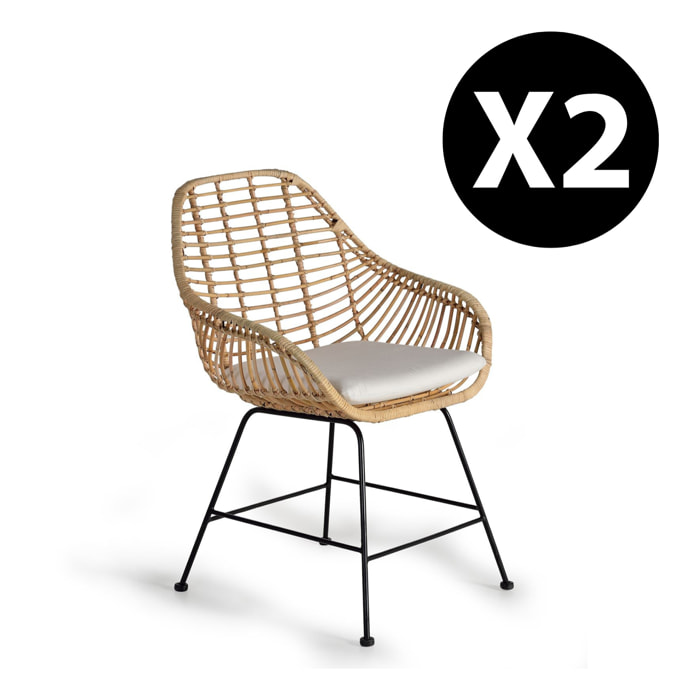 Set de 2 sillas - Ratán y Metal - 88x66x63cm