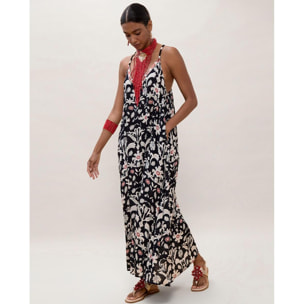 Abito lungo con spalline e stampa etnica