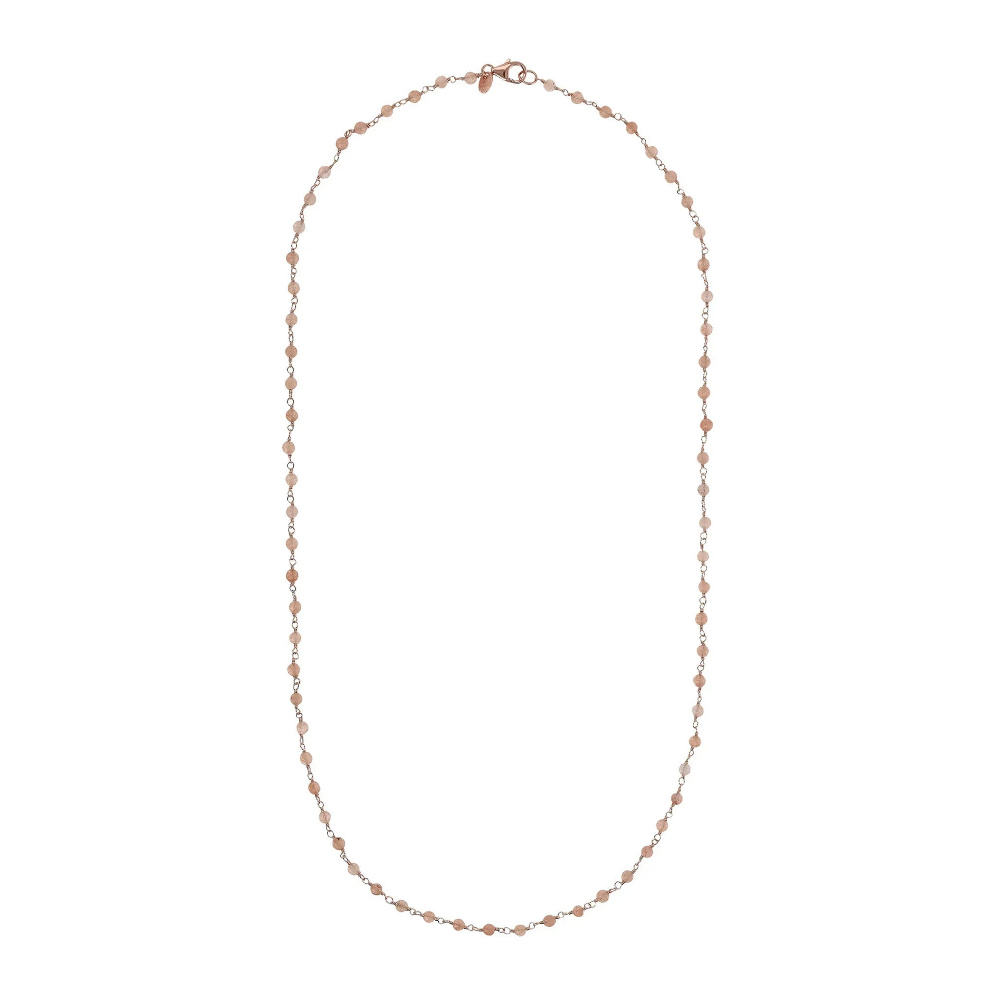 Collana Rosario Lunga in Quarzite Rosa Sfaccettata