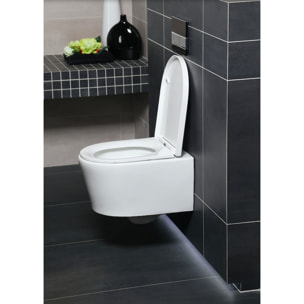 Pack WC sans bride SAT, fixations invisibles + Abattant softclose + Bâti support Geberit UP100 + Plaque blanche + Set Habillage