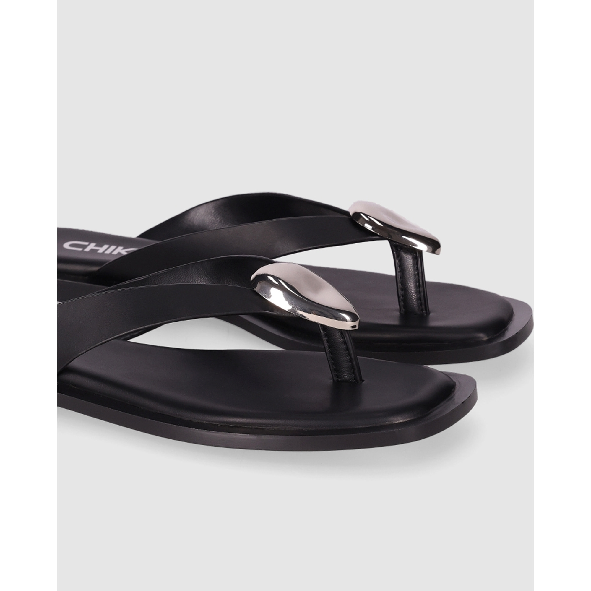 Sandalias de Piel Sintética - Negro - Tacón: 1 cm