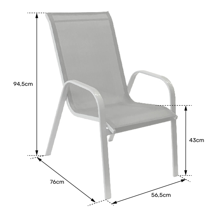 Lot de 4 chaises MARBELLA en textilène bleu - aluminium blanc