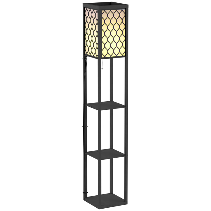 Lampadaire étagère lampe étagère 26L x 26l x 160H cm 3 étagères 4 niveaux MDF noir motif nid d'abeille