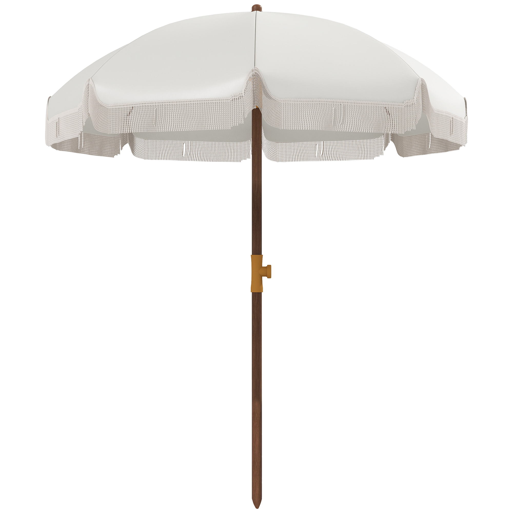 Sombrilla de Playa con Flecos Ø190x210 cm Parasol para Terraza con 8 Varillas Apertura Manual Anti-UV Impermeable y Bolsa de Transporte para Jardín Piscina Crema
