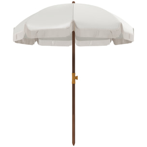 Sombrilla de Playa con Flecos Ø190x210 cm Parasol para Terraza con 8 Varillas Apertura Manual Anti-UV Impermeable y Bolsa de Transporte para Jardín Piscina Crema