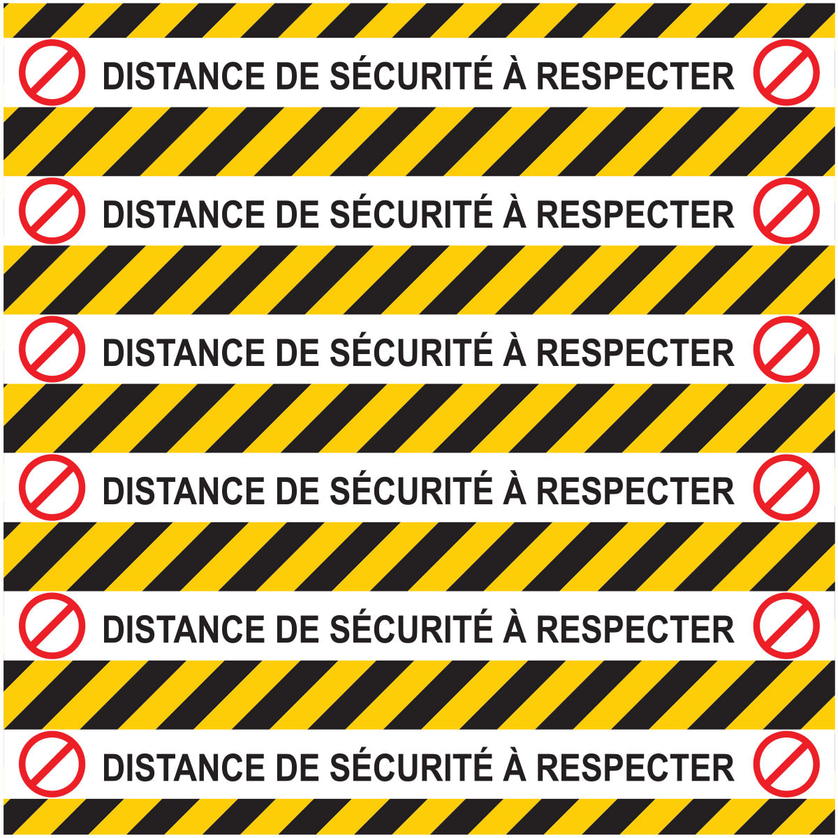 Sticker Sol avec laminat de Protection en Plastique Anti-dérapant | Stickers adhésif Sol - SOL 6 BANDES COVID-19 DISTANCE DE SÉCURITÉ À RESPECTER - 1 sticker