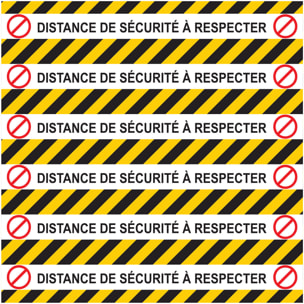 Sticker Sol avec laminat de Protection en Plastique Anti-dérapant | Stickers adhésif Sol - SOL 6 BANDES COVID-19 DISTANCE DE SÉCURITÉ À RESPECTER - 1 sticker