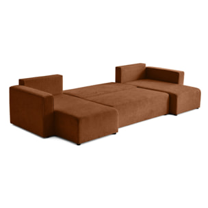 Topaze - canapé panoramique en U - 7 places - convertible avec coffre - en tissu velours relief - Terracotta