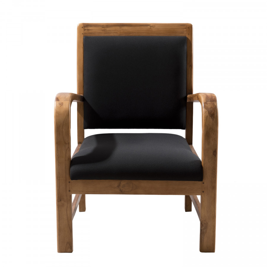 ERIS - Fauteuil scandi teck et tissu noir