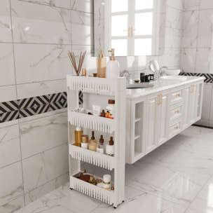 Carrello Da Cucina Salvaspazio Carrellino Portaoggetti Con Rotelle Ruote 4 Ripiani Dispensa Bagno Fino a 2.5 Kg Per Ripiano 103 x 12,5 x 54 cm Bianco