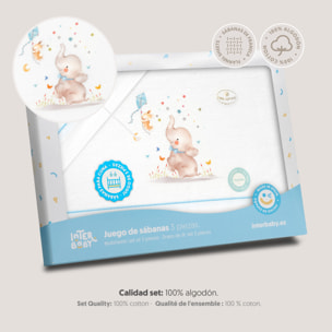Juego de Sábanas de Cuna Franela  Mod Elefante