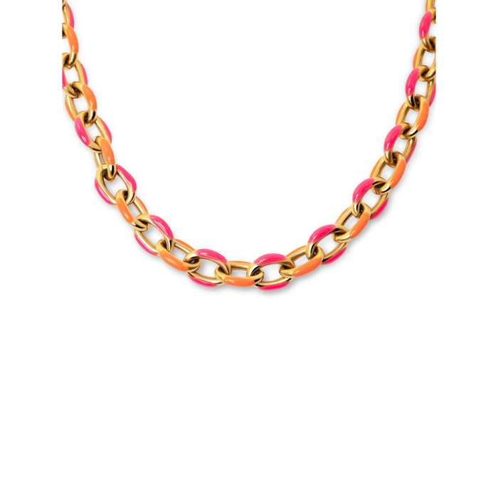 Collar Link Tropical Acero Baño Oro