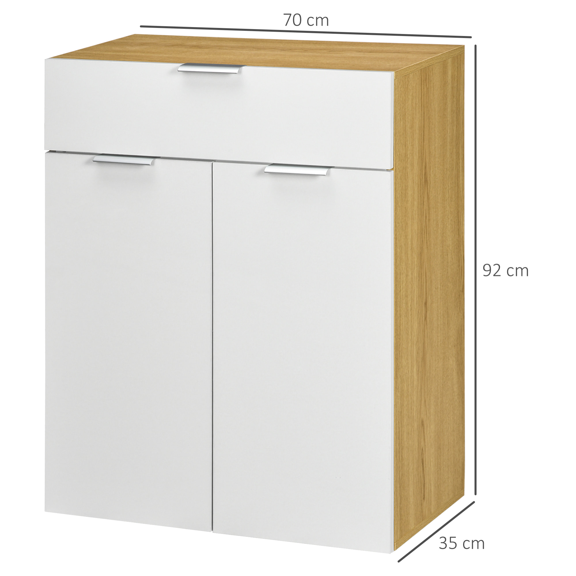 Aparador de Salón Armario Multiusos de Alto Brillo con Cajón 2 Puertas y Estantes Ajustables para Comedor Dormitorio 70x35x92 cm Blanco y Natural