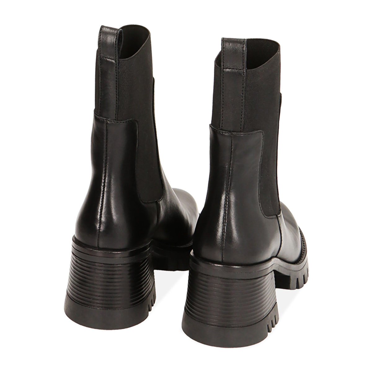 Botines de cuero negro Chelsea hasta el tobillo, tacón de 7 cm