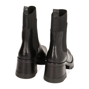 Botines de cuero negro Chelsea hasta el tobillo, tacón de 7 cm
