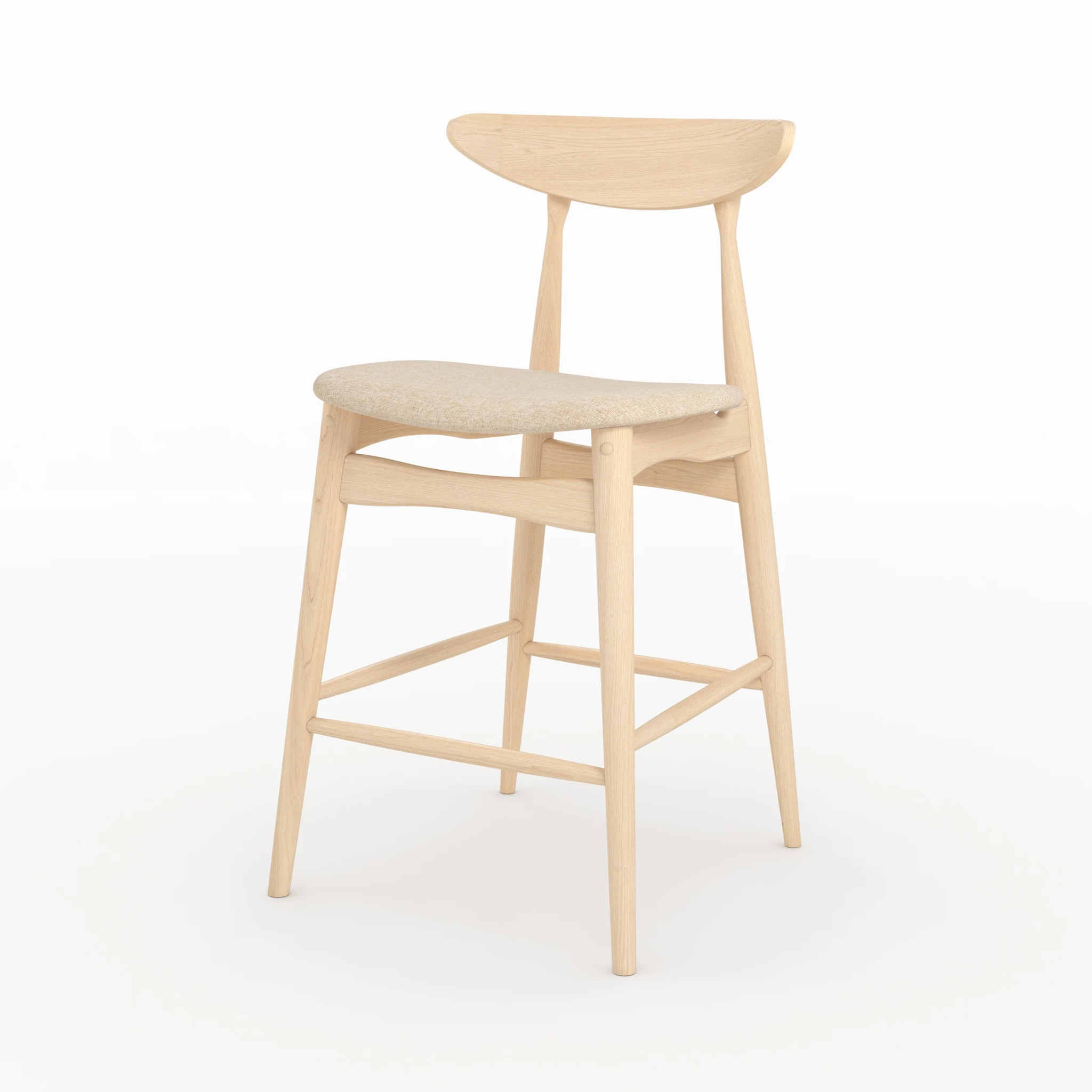 Lot de 2 chaises pour ilot central 63,5 cm en tissu beige et bois - Josette