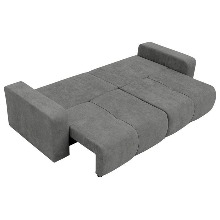 Nicole - Canapé droit 3 places convertible avec coffre en tissu - Gris