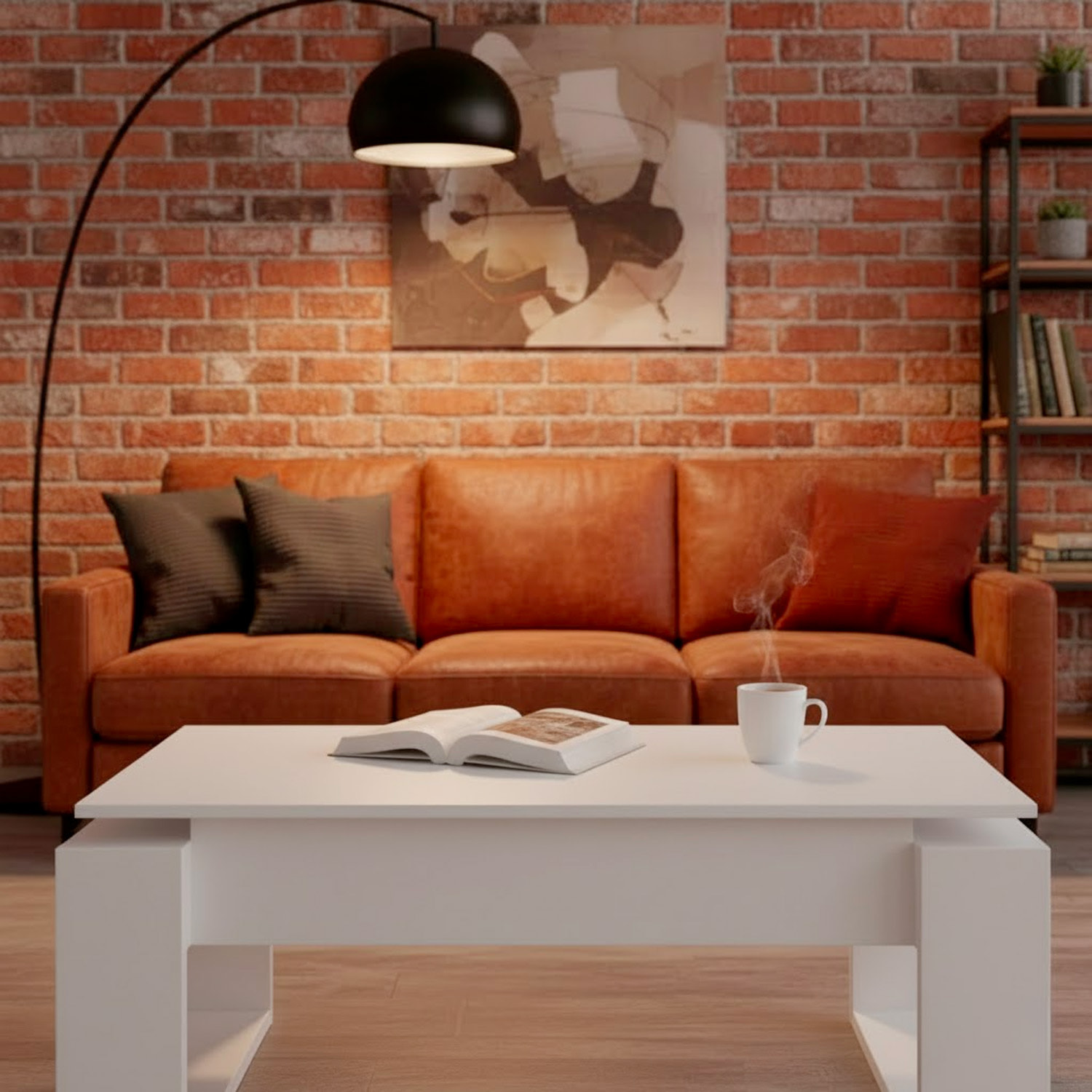 Tavolino Rialzabile Da Caffè Con Piano Sollevabile Tavolo Da Soggiorno Pranzo Moderno Salvaspazio Ideale per Mangiare Lavorare 105 x 55 x 45 cm Bianco