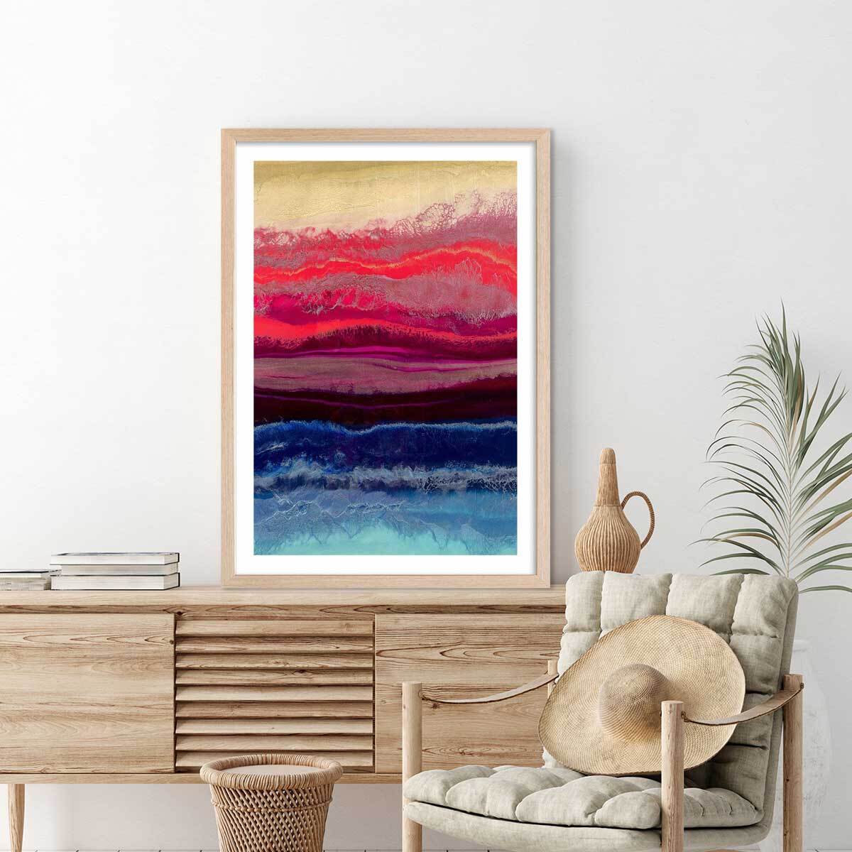 Poster red blue contrast Affiche + cadre en bois - Chêne