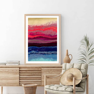 Poster red blue contrast Affiche + cadre en bois - Chêne