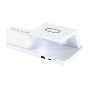 Caricabatterie wireless multifunzione 6 in 1: caricabatterie wireless Qi da 15 W, caricabatterie wireless per cuffie, USB, Apple Watch, luce ambientale e sveglia.