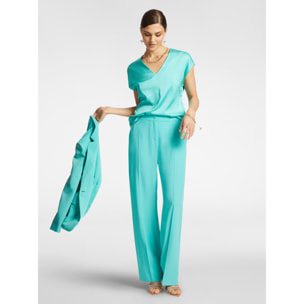 Elena Mirò - Blusa in raso con scollo a V - Azzurro