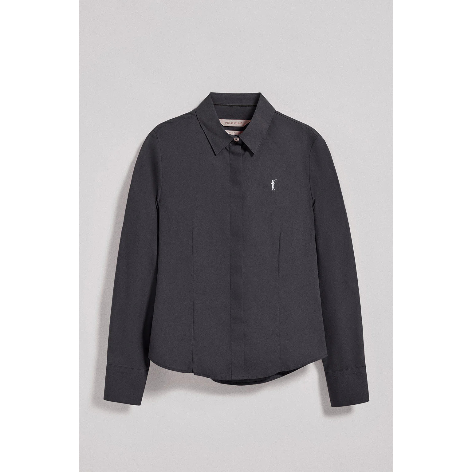 Camicia slim in popeline nera con logo Rigby Go ricamato