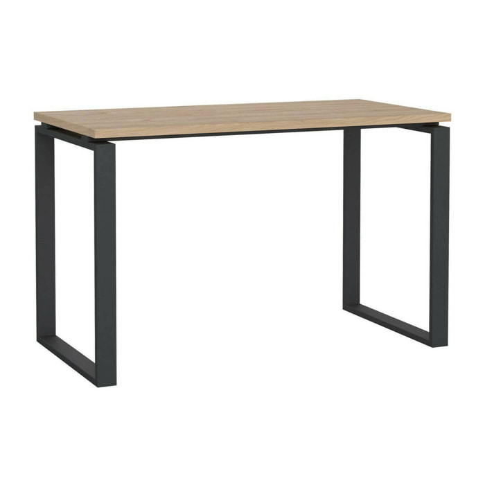 Scrivania Pierrot, Scrittoio multiuso, Tavolo per ufficio porta PC, Piano di lavoro, 120x60 h76 cm, Rovere e Grigio
