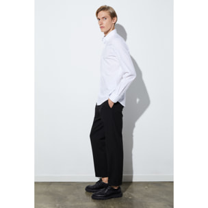 camicia uomo 1 bottone button down slim Popeline Stretch Unito Bianco